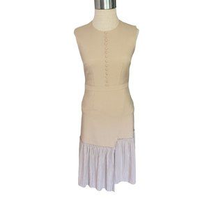 Beige Sleeveless Pleated Fitted Knit Dress Size L